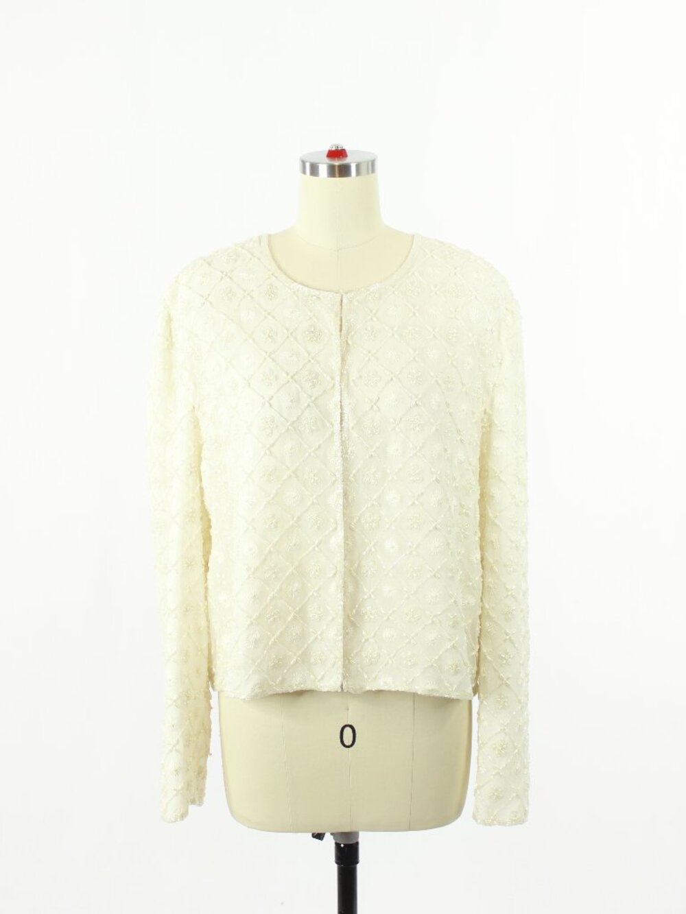 Vintage 00's MELANIE LYNE White Beaded Faux Pearl 100% Silk Jacket, Size L